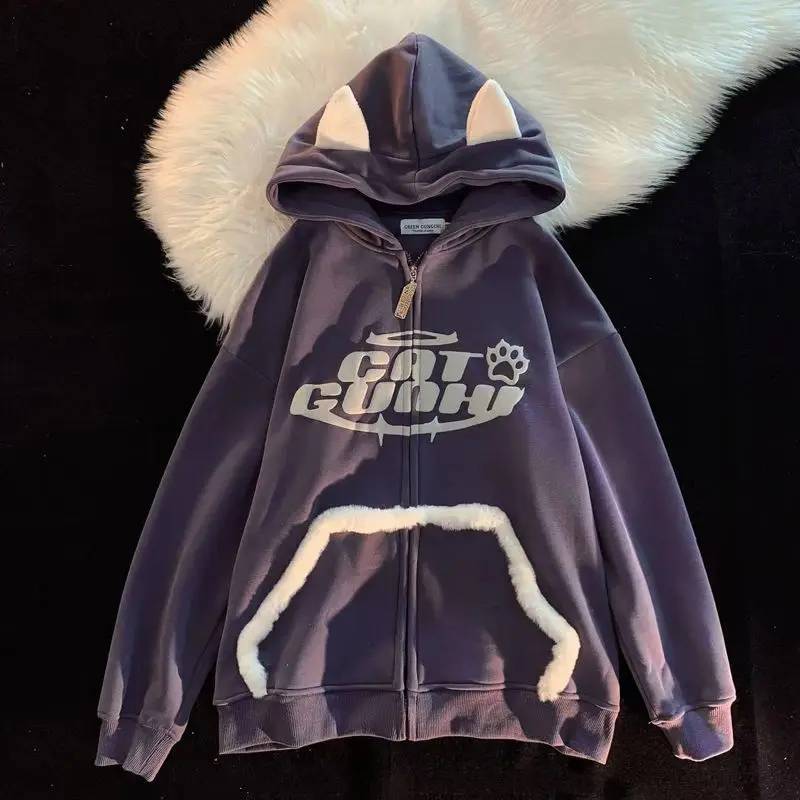 トップス 9090 Logo Cat Ear Zip Hoodie girl 90 Logo Cat Ear Zip Hoodie【9090girl】 – YZ