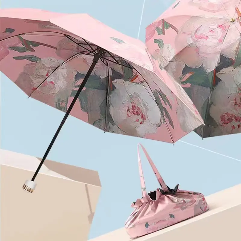 Parapluie Double Couche UPF50+ Protection UV Max - Pliant Soleil Pluie avec Sac Rangement Voyage