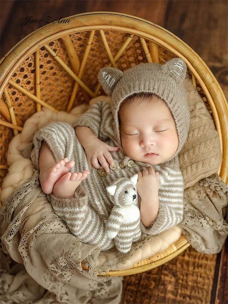 

Newborn Photography Style Baby Raccoon Photography Theme Photo Wrapped Cloth Hat Prop Set