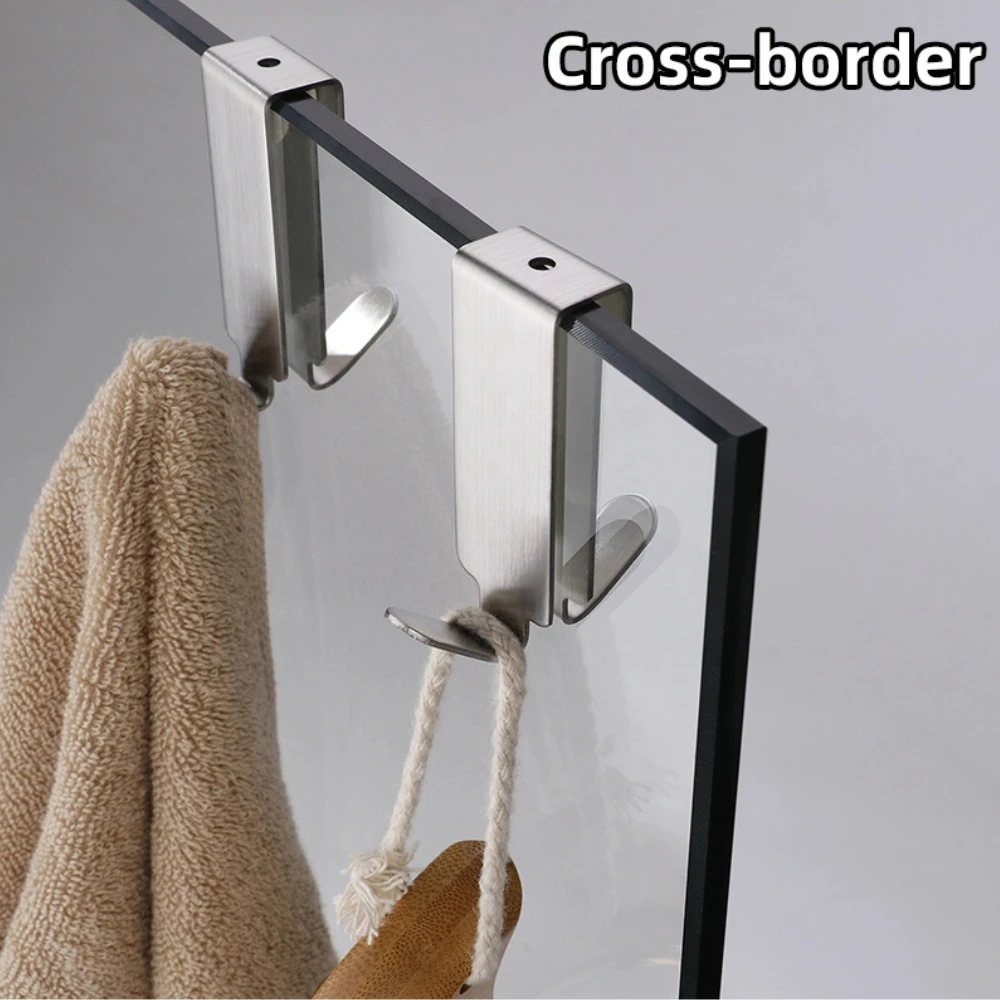Bathroom Shower Door Hook Stainless Steel Over Glass Door Shower Towel Rack Bathrobe Hanger Holder Punch Free Wall Hooks bathroom towel hook
