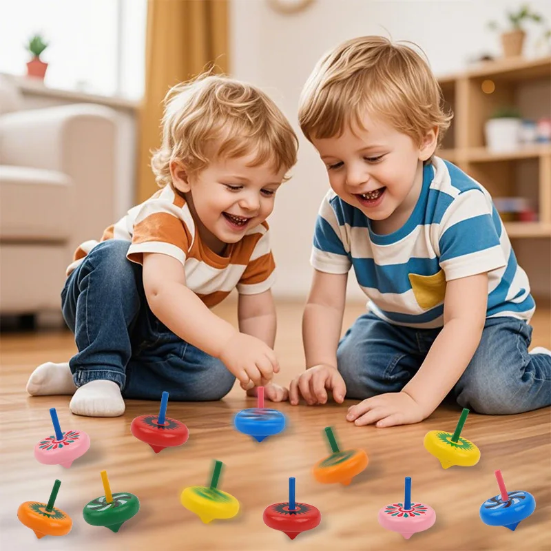 12/24Pcs Mini Wooden Gyro Spinning Top Desktop Finger Toys Kids Birthday Party Favors Goodie Bag Pinata Fillers Christmas Gift