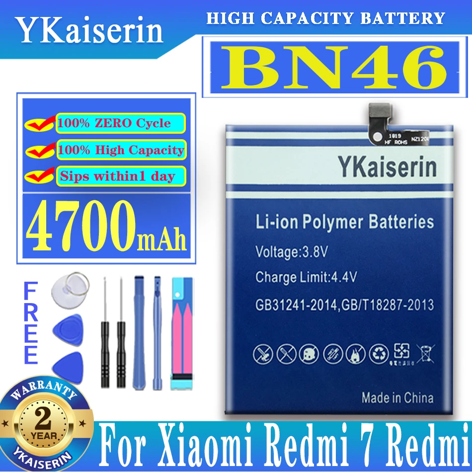 

Аккумулятор ykaisсеребрин BN46 на 4700 мА · ч для Xiaomi Redmi 7, Redmi Note 6, Note6, Note 8, Note 8T, аккумулятор и код отслеживания