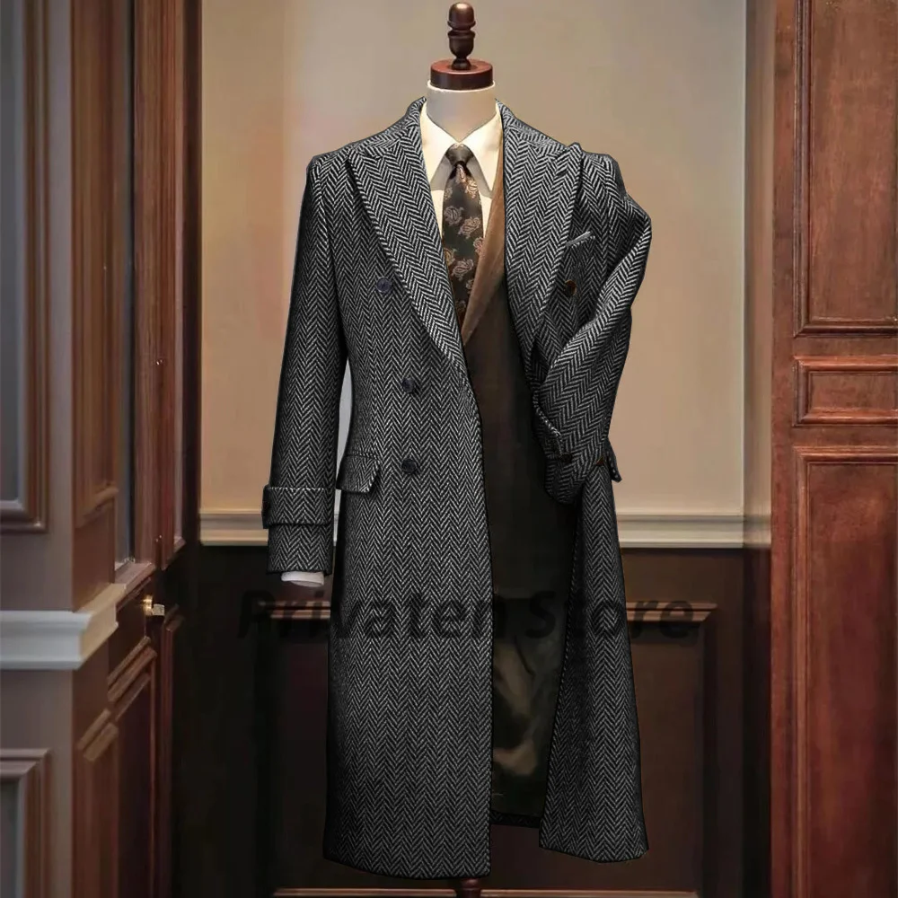 Men Jackets Notched Herringbone Lapel Blazer Suit Long Coat Windbreaker men suits jackets
