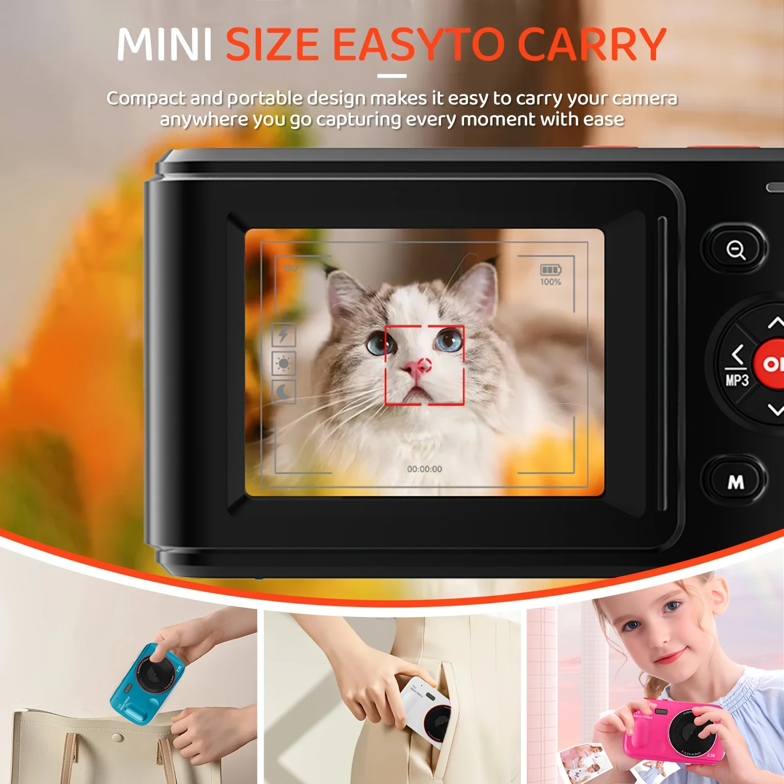 2.5K HD Digital Camera72 Megapixel 16x Digital Zoom Starter 2.4 '' AF Rechargeable Camera Mini Home Travel Portable Shooting