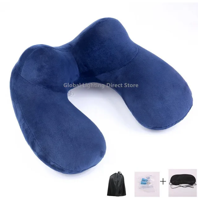 1 Set U-Shape Travel Pillow Air Inflation Neck Pillow Comfortable Pillows For Sleep Home Airplane Pillow With Eye Mask Earplugs 1