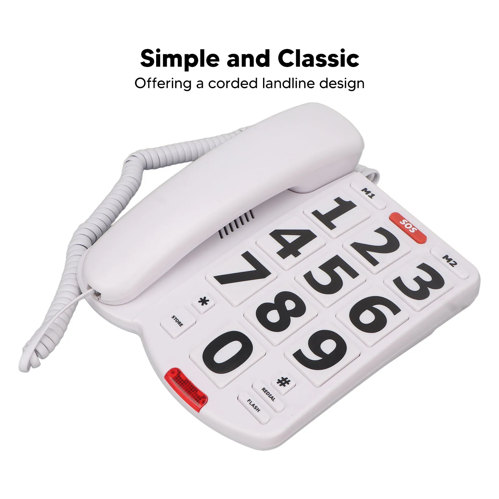 Big Button Phone Simple  Adjustable Volume Home Landline Phones for Seniors White Large Button Landline Phone