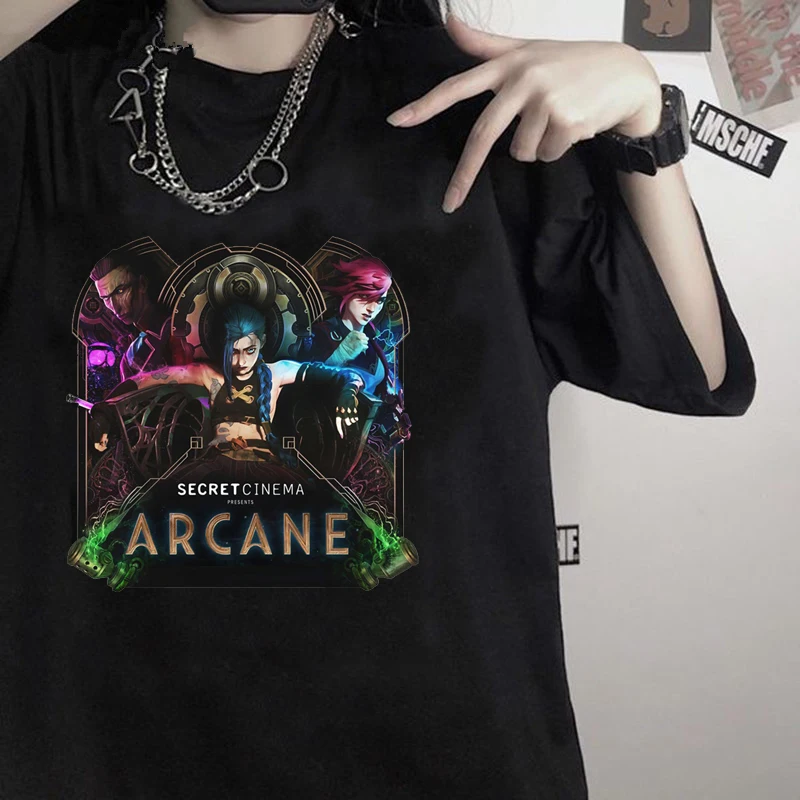 Футболка мужская с рисунком аниме Jinx Arcane Kawaii Готическая Эстетическая футболка в