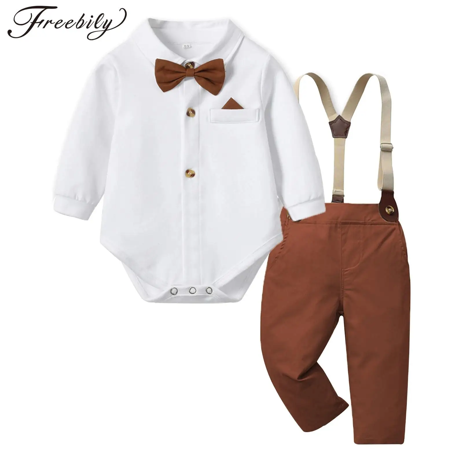 

Kids Toddler Boys Gentleman Suit Long Sleeve Clothes Sets Baptism Gown Outfit for Birthday Party School Uniforms