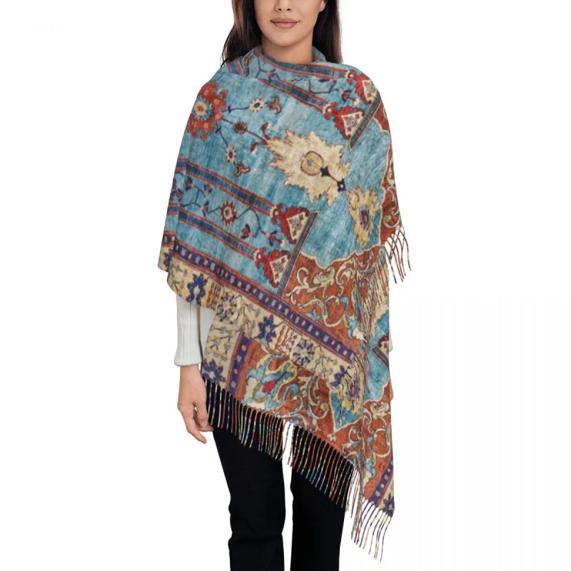 

Female Large Antique Persian Silk Rug Scarves Women Winter Thick Warm Tassel Shawl Wrap Floral Carpet Tribal Scarf
