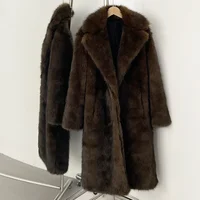 Body Length Eco-Friendly Long Faux Fur Lapel Coat