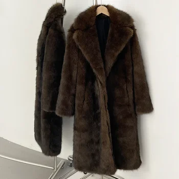 OFTBUY Long Faux Fur Jacket Fashion European Style Lapel Fur Coat Eco-friendly Covered Button Loose Casual Women Coats Winter 1