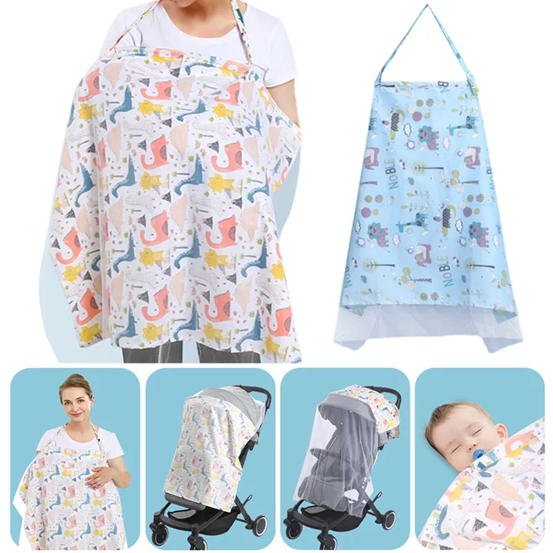 Breastfeeding Cover Mother Outing 100% Cotton Baby Feeding Nursing Towel with Mosquito Net Baby Stroller