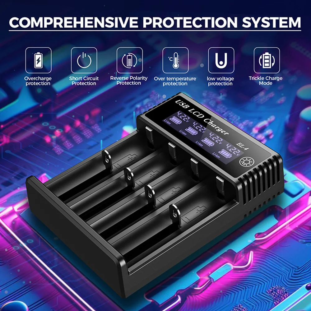Chargeur Batterie Intelligent 4 Slots USB pour AA AAA Li-ion Ni-MH