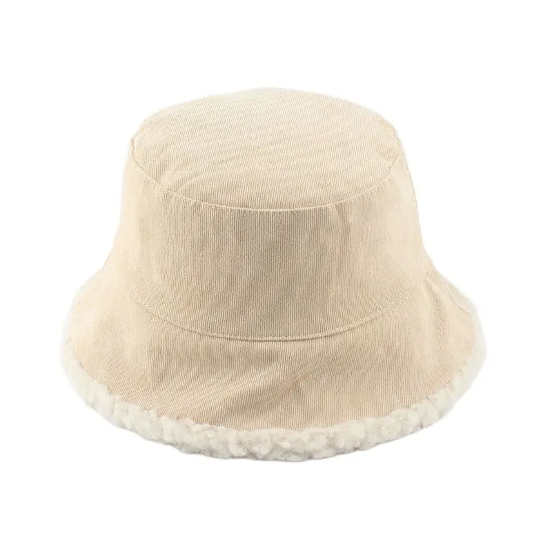 Unisex Harajuku Cord Eimer Hut Männer Reversible Fischer Hut Herbst Winter Lamm Wolle Im Freien Warme Panama Kappe Für Frauen – Detail 7