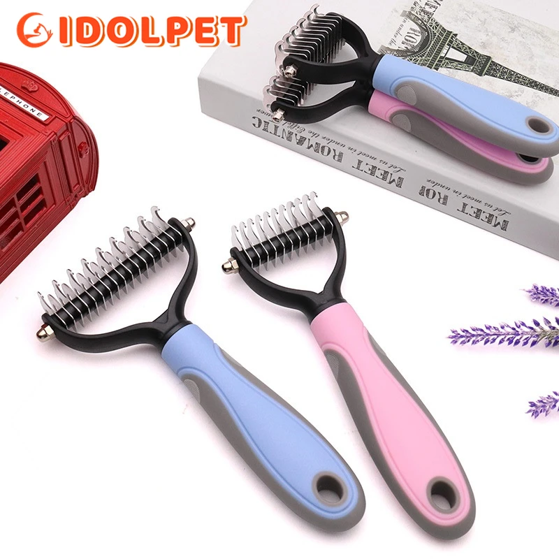 PetGroomingBrush2SidedUndercoatRakeforDogsCatsProfessional