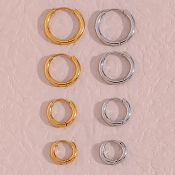 여성용 스테인리스 스틸 원형 후프 귀걸이, 작은 후프, 귀 피어싱 루프 링, 4 쌍, 8mm, 10mm, 12mm, 14mm