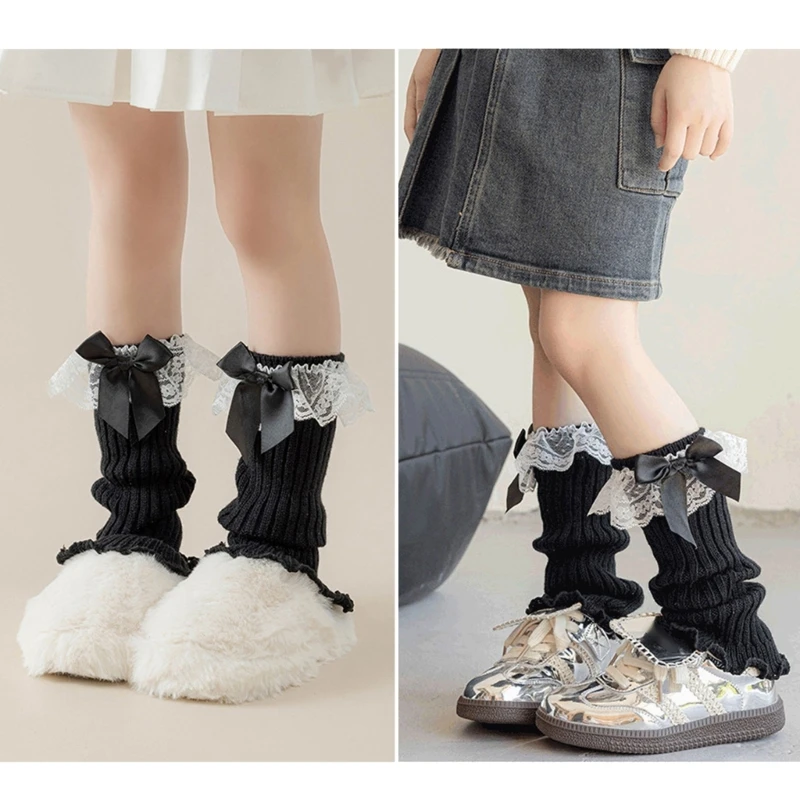 Lace Bows Leg Warmers for Toddler Girl Lovely Warm Leggings Knitted Leg Covers