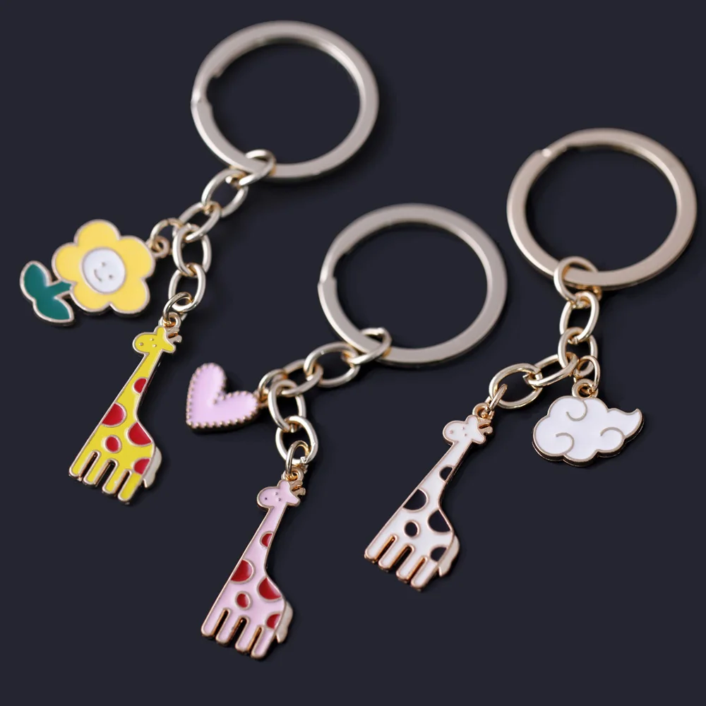 CuteGiraffeKeychainForWomenBagKeyChainColorfulEnamelPendantAccessoryJewelry
