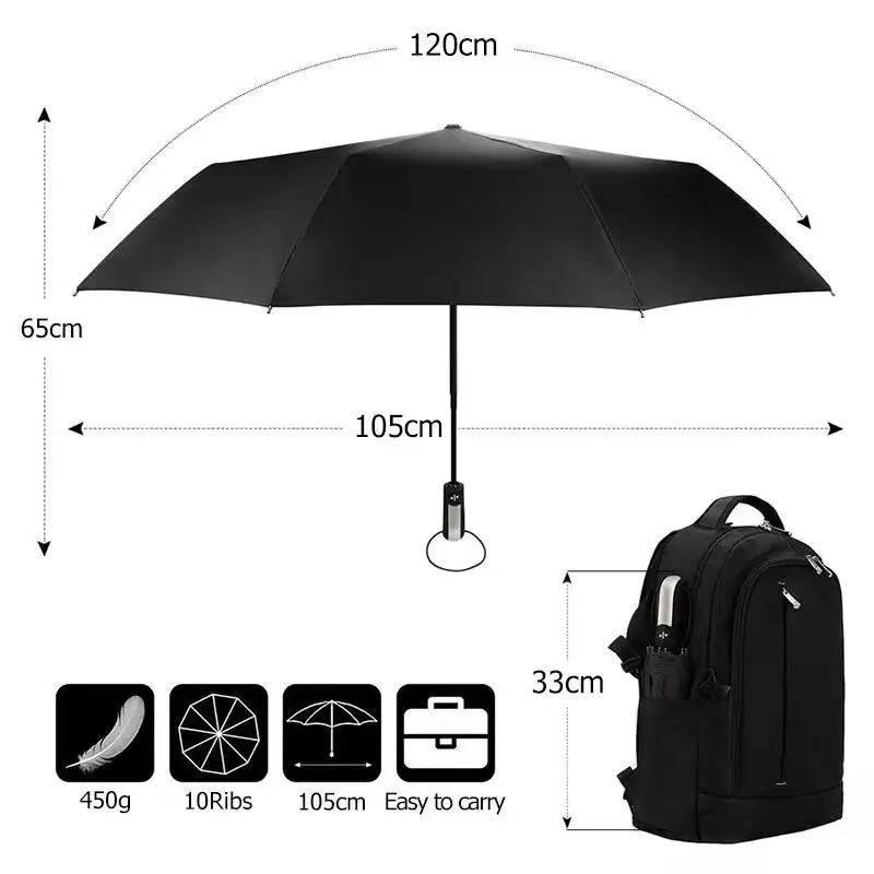 Folding Vinyl Umbrella Ten-Bone Umbrella Strong Windproof Rainproof For Business Use