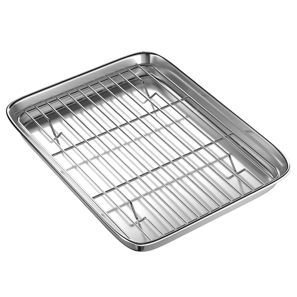 

10 Inch Toaster Oven Tray and Rack Set Small Stainless Steel Baking Pan with Cooling Rack Dishwasher Safe Baking Sheet