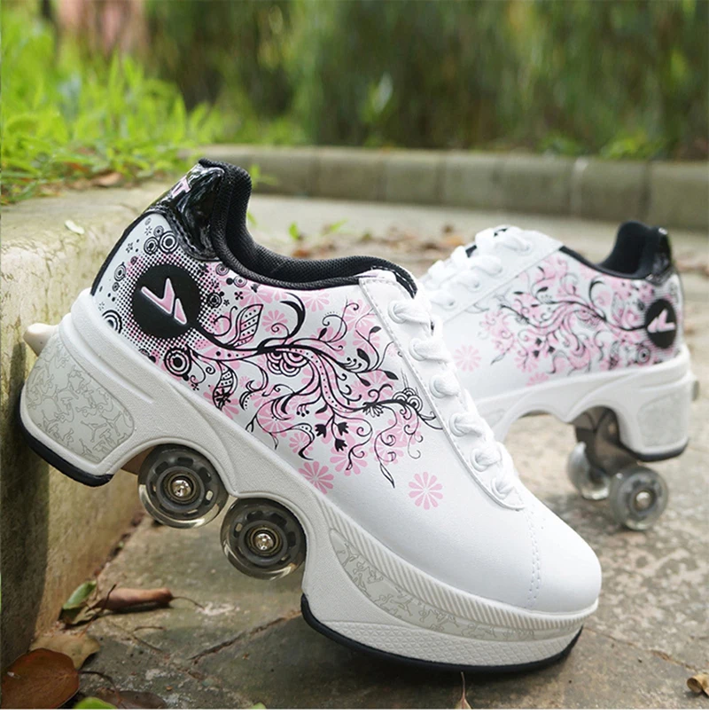 Deformation Roller Skate Shoes 4-Wheel Skates Professional Double Row Skating Deform Shoes Sneakers With 4 Wheels Shoes Gifts