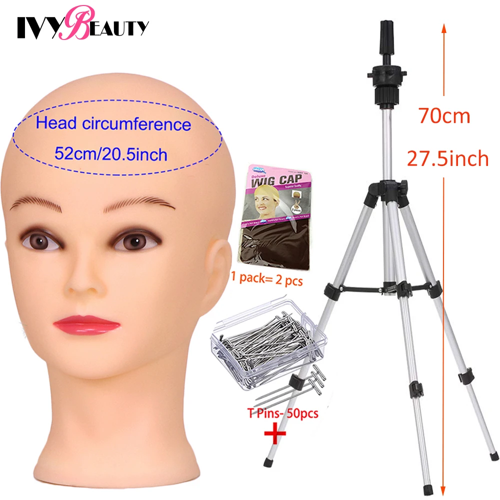 Wig Stand Holder Bald Mannequin Head Stand Tripod Silver Mannequin Wigs 70Cm Adjustable Tripod Wig Stand Wig Making Kits