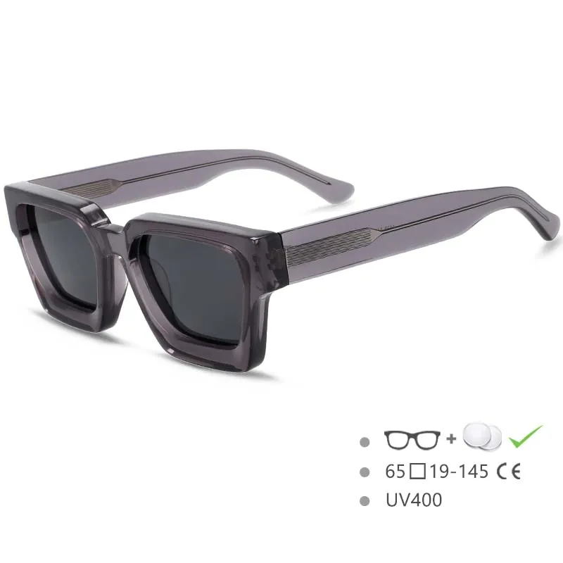Grandi Occhiali Da Sole Polarizzati Da Uomo Classici Vintage Premium Montatura Quadrata Rettangolare In Acetato Lente Polarizzata Nera Premium Unisex - Foto 7