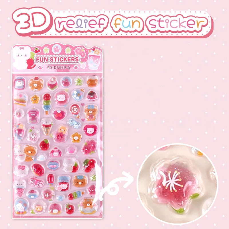 6-Style Japanese 3D Cute Stickers - Crystal Embossed Design for Phone Case, Journal, Dairy Photo, DIY & Creative Collag Material