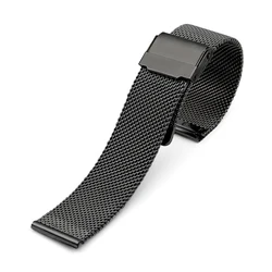 Elegant Milanese Stainless Steel Mesh Watch Band with Adjustable Widths - 13mm (0.6mm - Black)