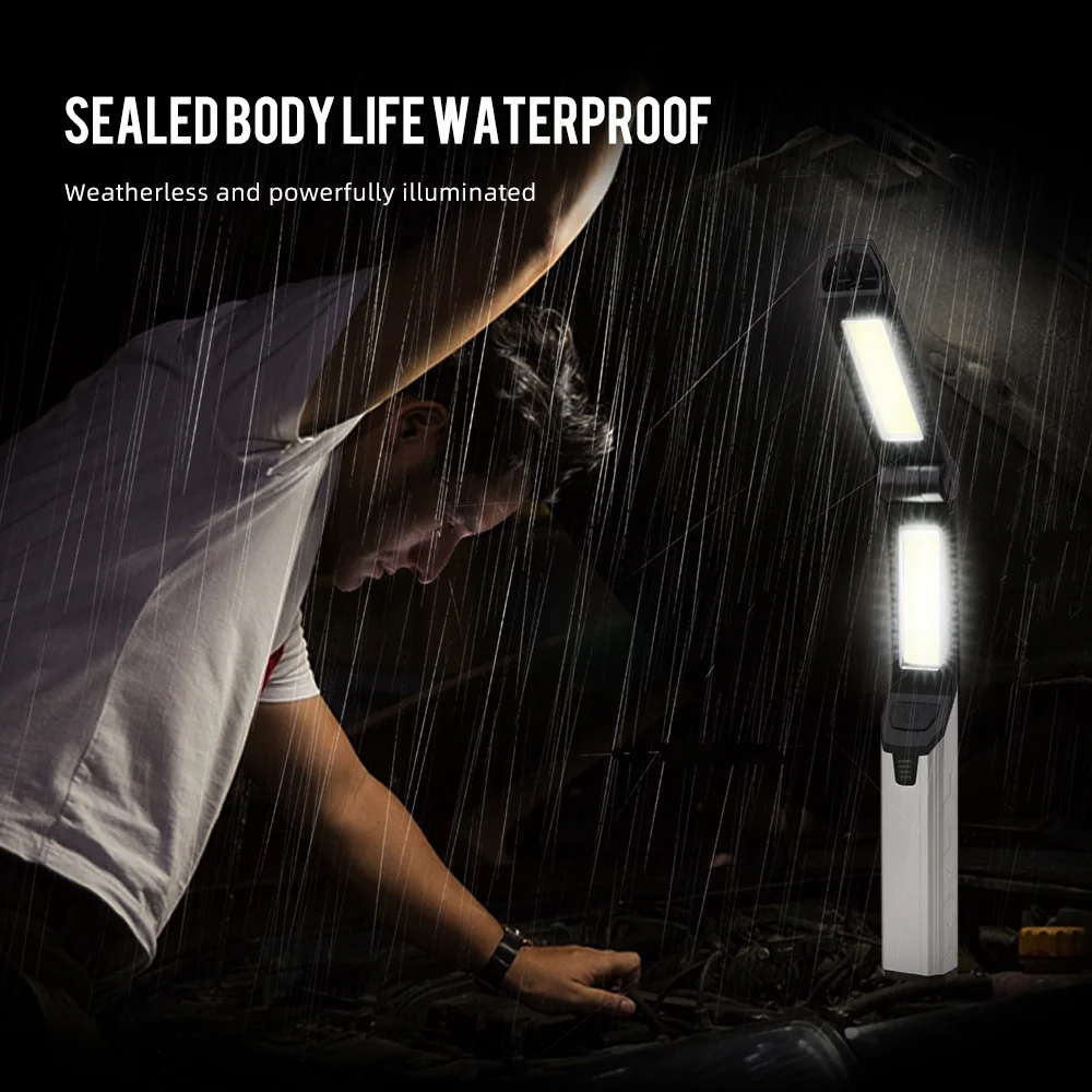 Portable Work Light Rechargeable LED Work Flashlight with 2 Magnetic Base 4 Light Modes Mechanic With Hook For Emergency
