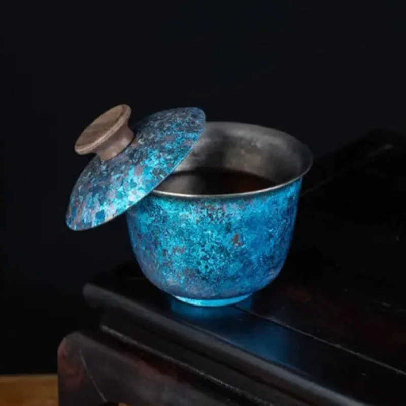 100ml Mini Gaiwan With Hover Lid & Wooden Handle,Double Layer Pure Titanium,Heat Proof Drinkware,Small Tea Bowl,Chinese Tea Set