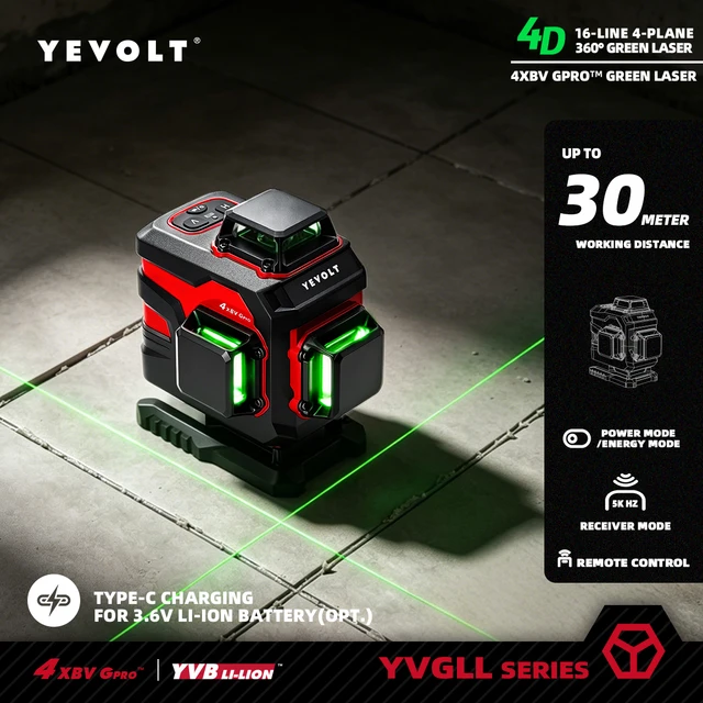 YEVOLT YVGLL4XS16 4D 360 ° Niveau Laser de Site à 16 lignes, multi-avions, auto-nivelant, alignement des pavés extérieurs, couverture Ultra précise de 30m 1