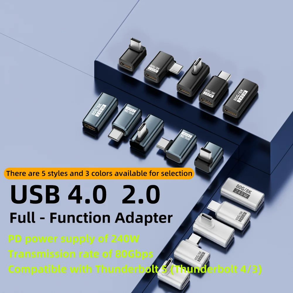 USB4 V2 90도 타입-C 앵글 어댑터 80Gbps 썬더볼트 4/3 엘보 커넥터 240W 고속 충전 (맥북 에어 및 휴대폰용)