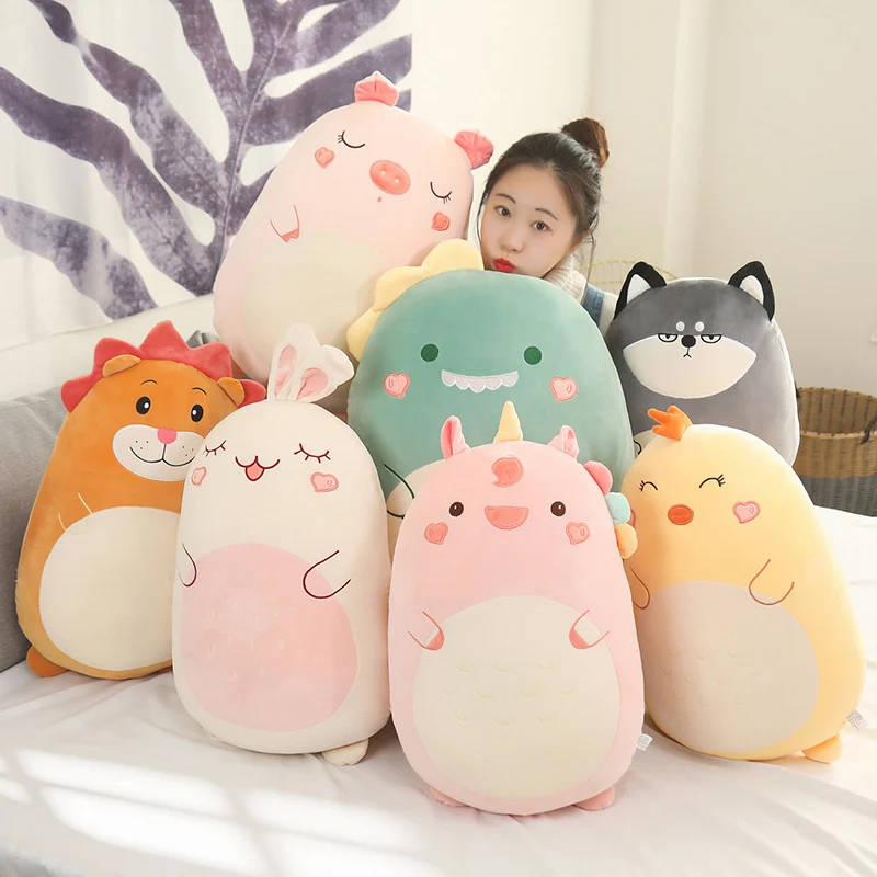 45-80cm Squish Pillow Plush Toy Animal Kawaii Unicorn Dinosaur Lion Bunny Soft Lovely Buddy Stuffed Cushion Gift for Kids Girl kids dinosaur beanie child hooded hat windproof toddler earflap hat for boy girl