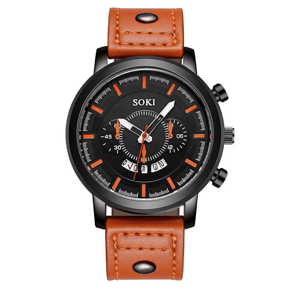 New Men's Quartz Watch Waterproof Outdoor Sports Wristwatches Mens Date Leather Military Analog Quartz Wrist Watch Buckle