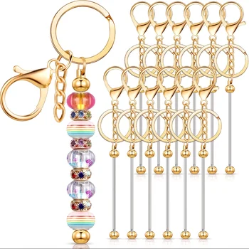 12Pcs Beadable Keychains Bars Bulk For Keychain Making Blank Beaded Metal Keychain Supplies For Craft Keychain Bag Pendants Gift