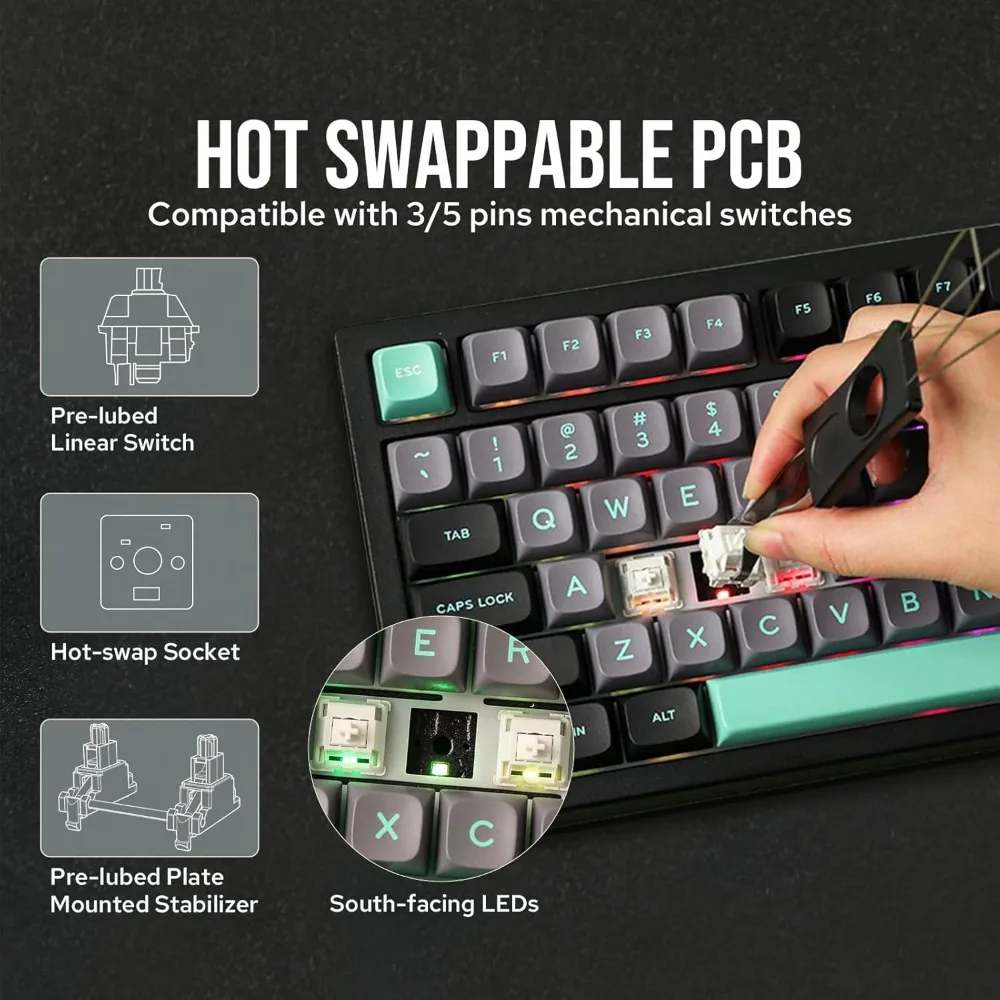 Feker Galaxy80 Gaming Keyboard, Aluminum Alloy Wireless Mechanical Keyboard, BT5.0/2.4G/USB-C Gasket-Mounted Keyboard 5