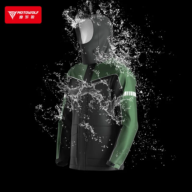 MOTOWOLF Motorcycle Raincoat For Men & Women Waterproof Rain Suit Reflective Breathable Lightweight 2 Pieces Rainwear