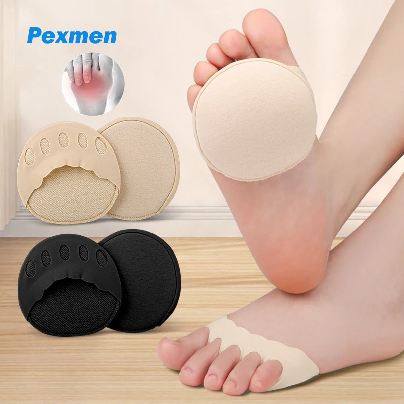 Pexmen 2Pcs Five Toes Metatarsal Pads Ball of Foot Cushions Metatarsalgia Pain Relief Fabric Forefoot Pad Mortons Foot Care Tool