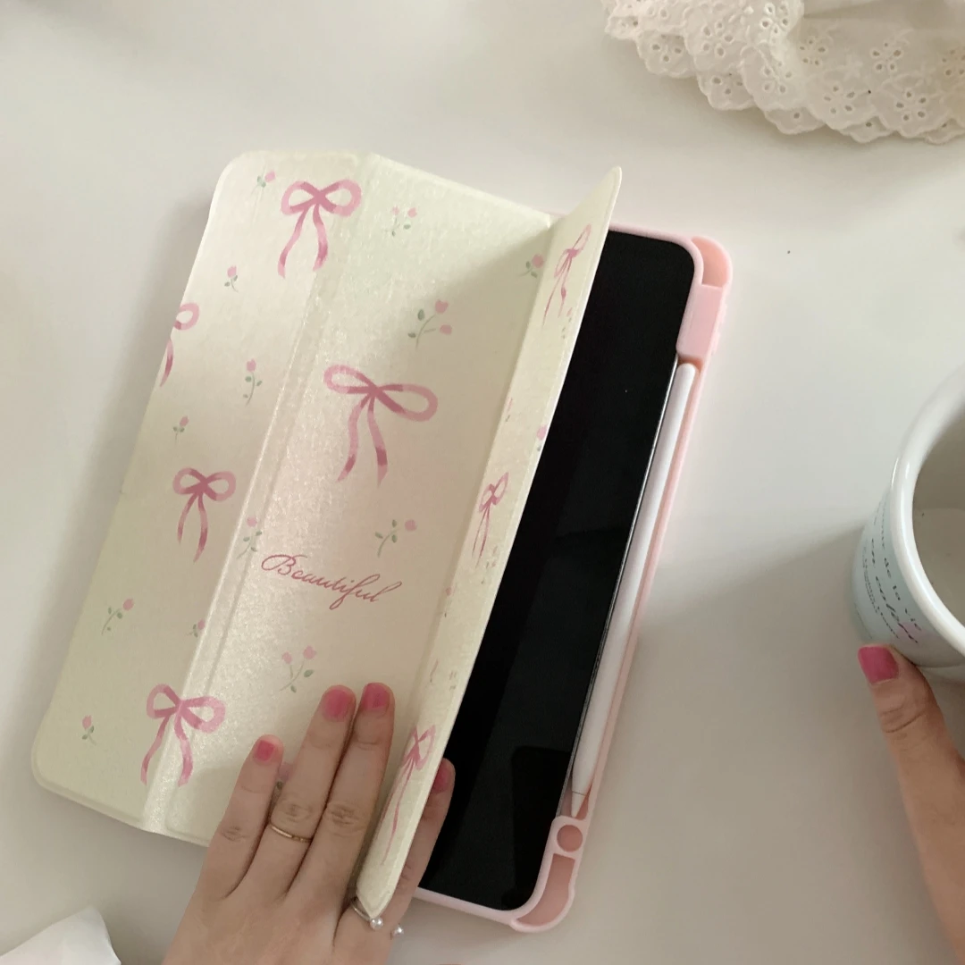 Custodia per tablet con specchio con fiocco rosa per Apple iPad Pro 4 5 6 generazione 12,9 pollici 11 9th 10th 7th 8th 9.7 mini 6 Air 5 4 3 10,9 pollici  7