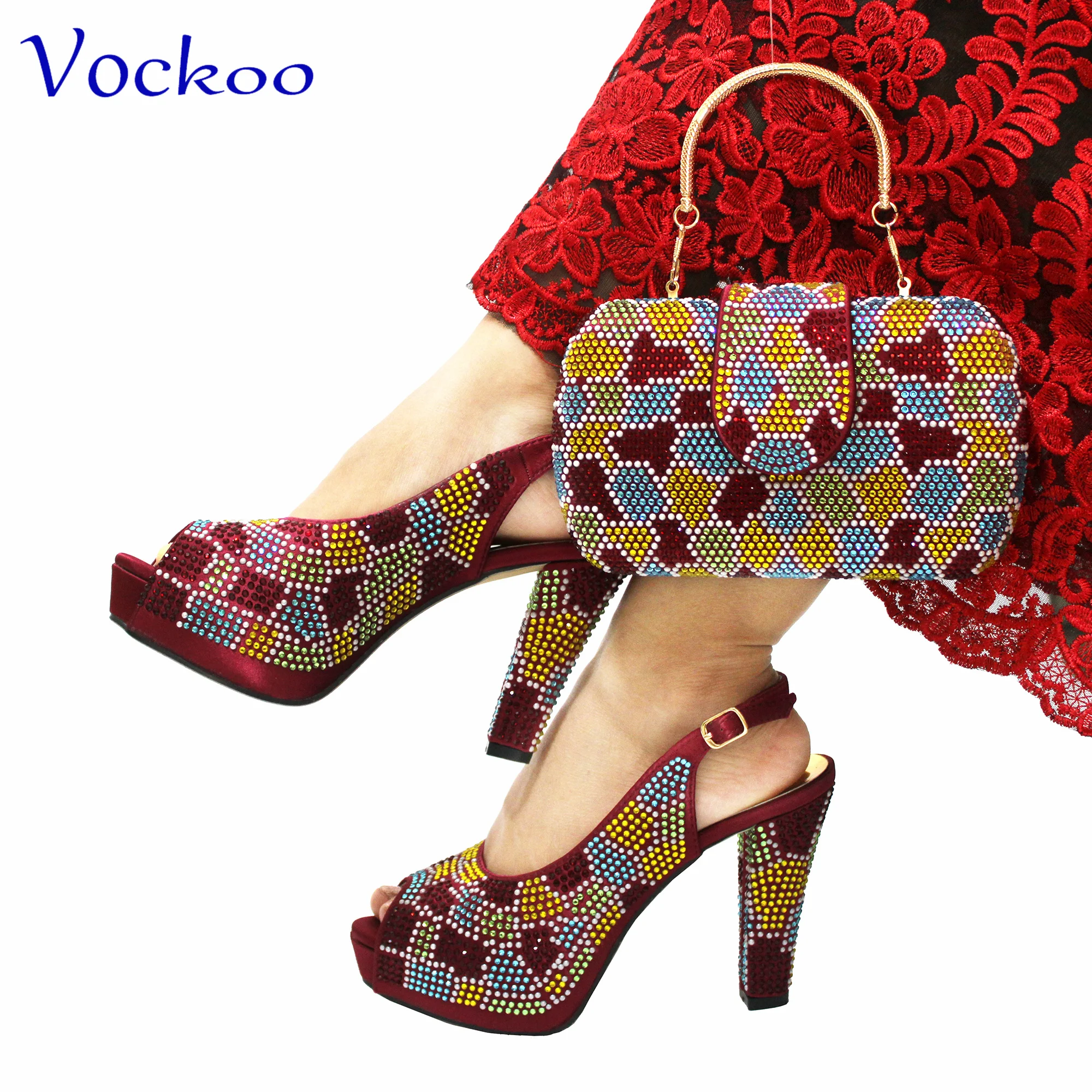 New Shoe and Matching Bag for Nigeria Party Slip on Shoes for Women Ladies Italian Shoes and Bag Set Decorated with Rhinestone