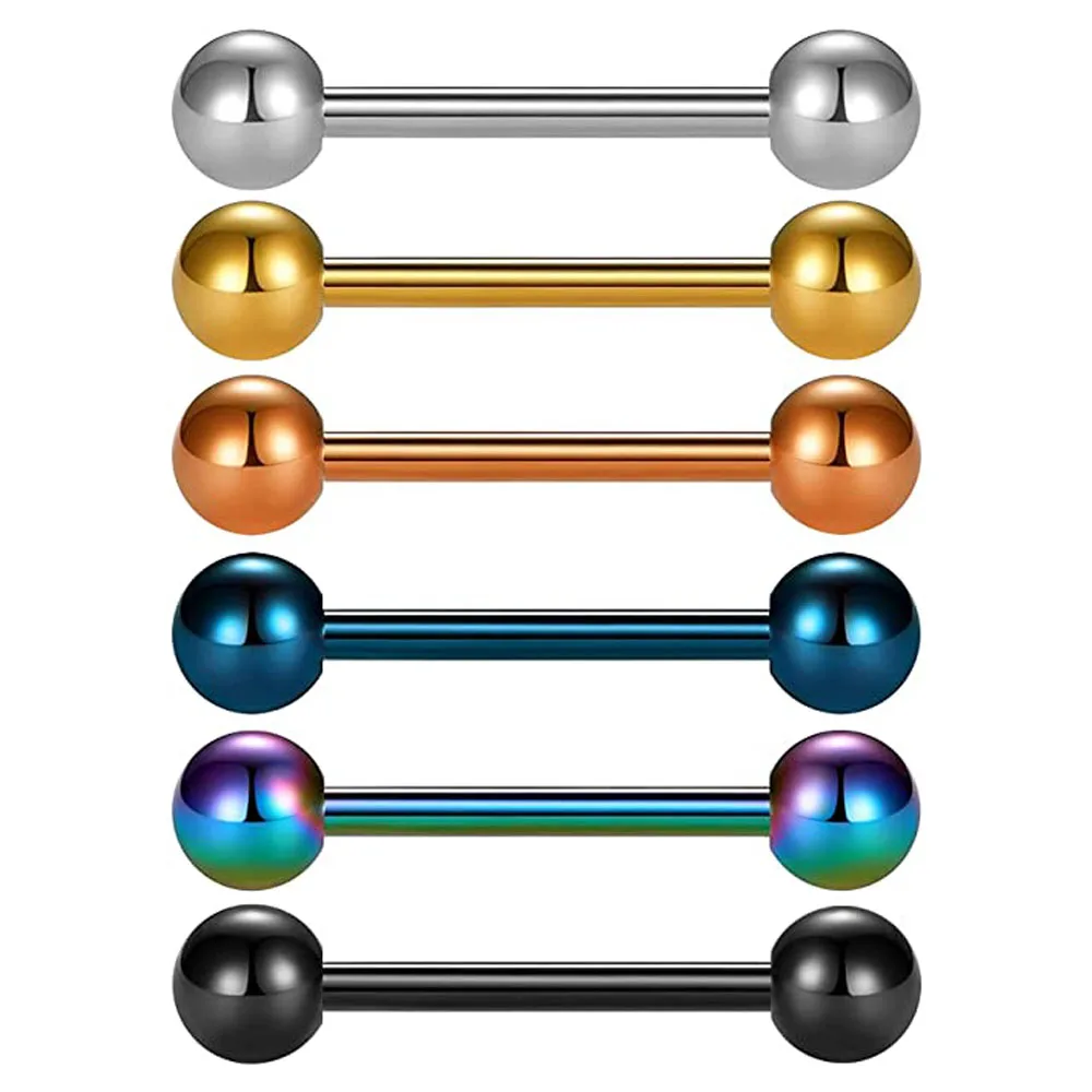 Piercing Jewelry 6PCS Titanium Tongue Rings Colorful Tongue Barbell 12mm 14mm 16mm 18mm