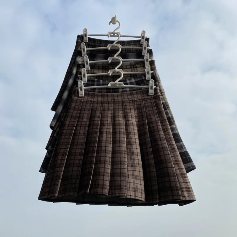 Korean Style Plaid Pleated Skirt Female Spring and Autumn High Waist Thin A-line Short Skirt Student Woolen 2022 NewSummer Skirt