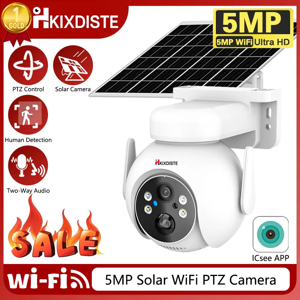 

5MP WIFI Solar IP Camera CCTV PTZ Surveillance Cameras PIR Human Tracking Two Way Audio HD Color Night Vision Outdoor Waterproof