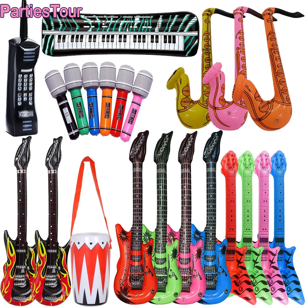 Set De 16 Instrumentos Musicales Inflables Para Fiesta, Incluye Guitarra, Saxofón, Micrófono Y Gafas De Sol