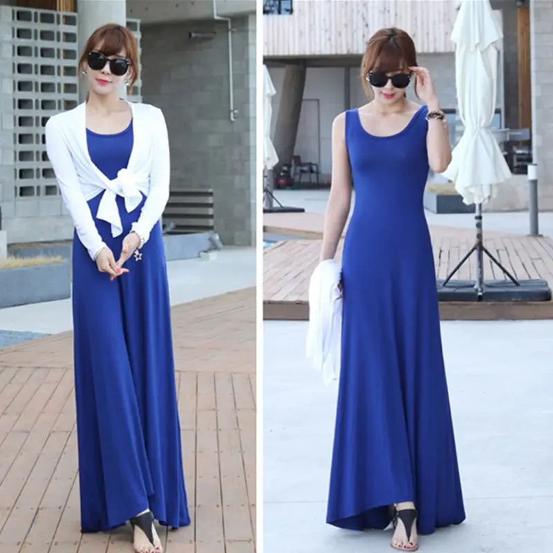 

Casual Vest Long Dress Women 2022 Summer Elegant Fashion Evening Maxi Robe Sleeveless Sundress Beach Female Vestidos Big Swing