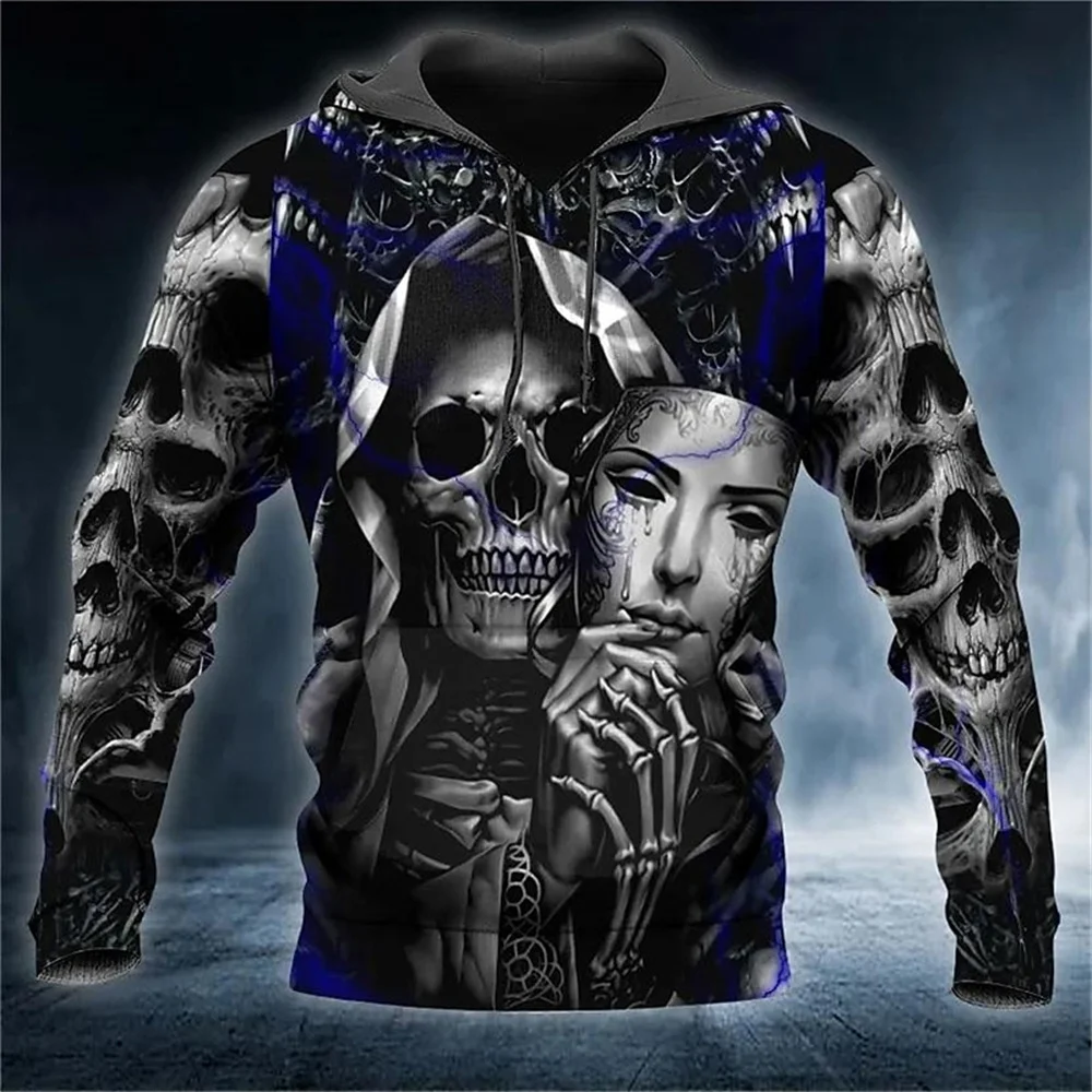 

Мужская толстовка с капюшоном и принтом черепа, с длинным рукавом