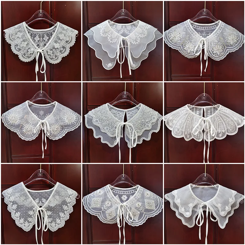 

1PC White False Collar Women Embroidery Lace Fabric Sweater Shirt Detachable Collars DIY Dress Garment Decoration Accessories