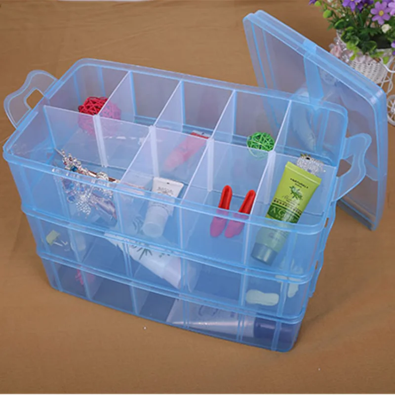 

Three Layers of Detachable 30 Compartments Plastic Cosmetics Toy Accessories Storage Box Multifunctional Home Organizing Box