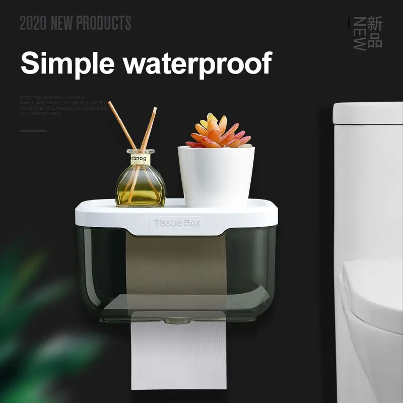 Grey Punch Free Toilet Paper Holder Box Waterproof Storage Toilet Paper Storage Rack Paper Towel
